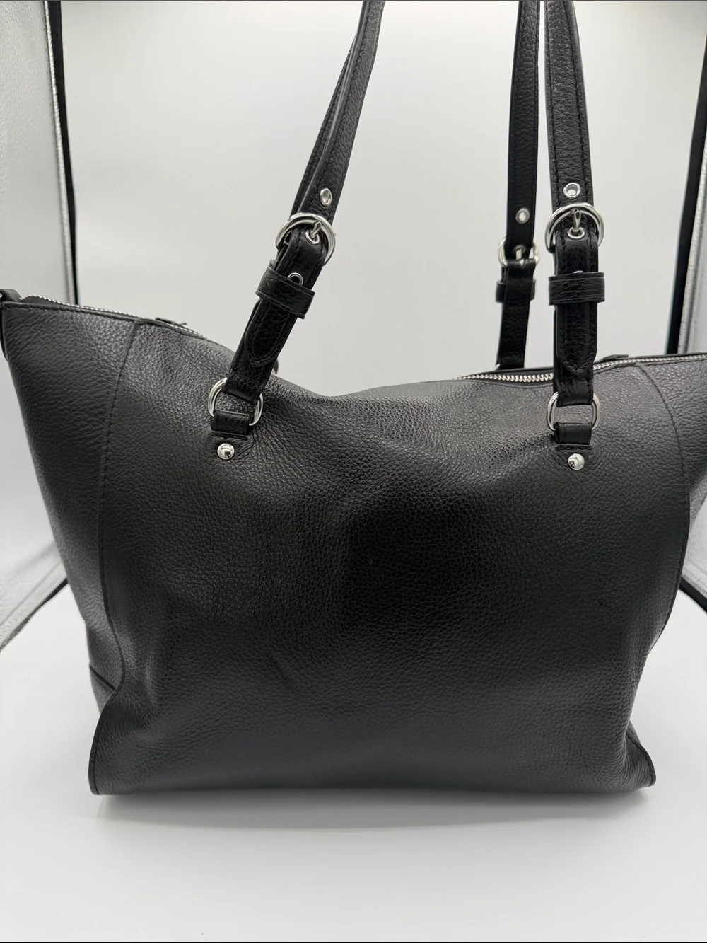 Coach Black Pebbled Leather Tote with Red Heart Charm